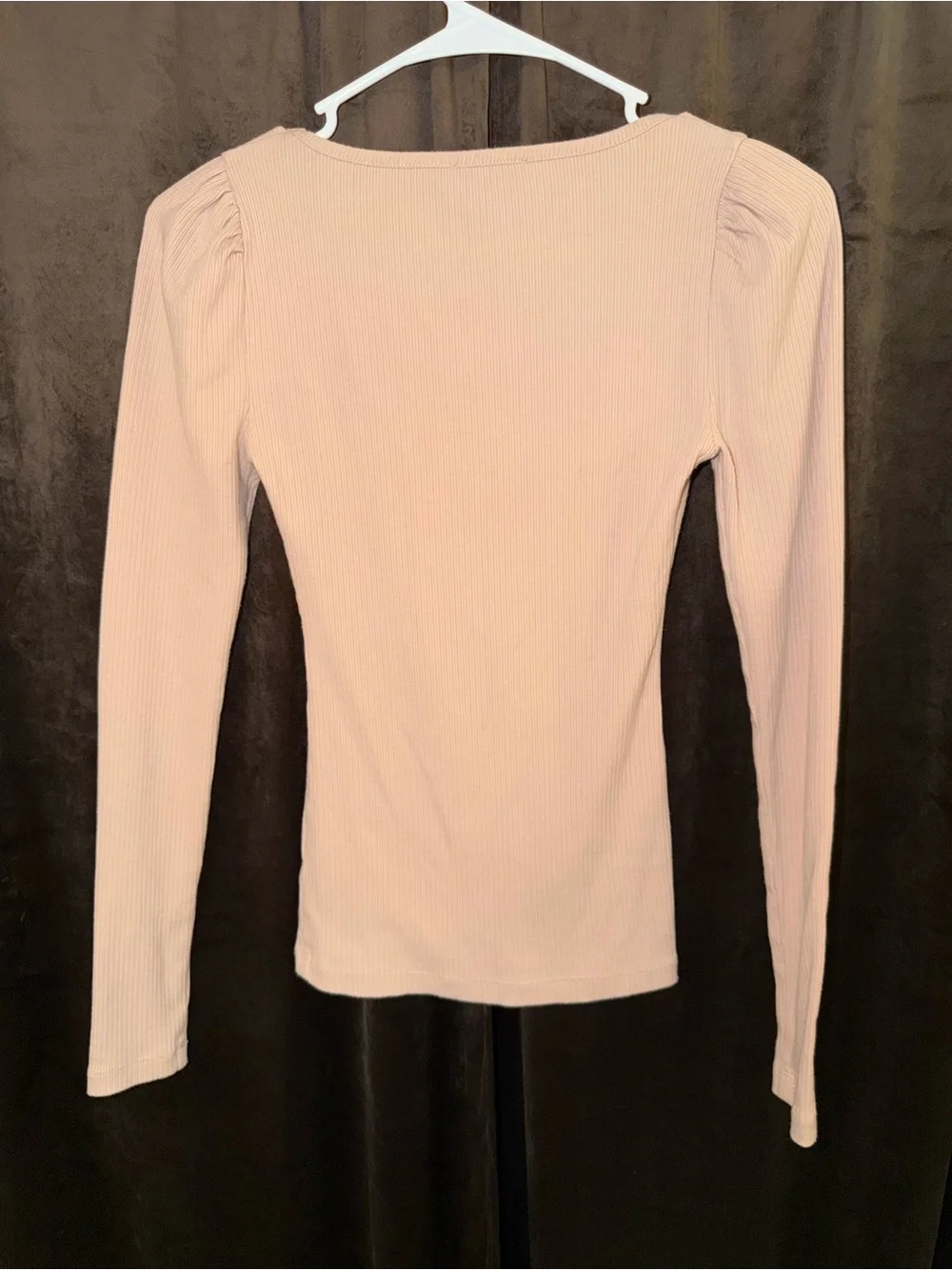 J. Crew Blush Ribbed Square-Neck Long Sleeve Top
